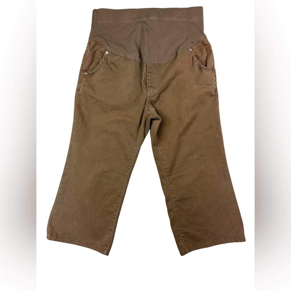 GAP Maternity Brown Cropped Pants Stretch Under Belly Knit Panel Comfort Size 12